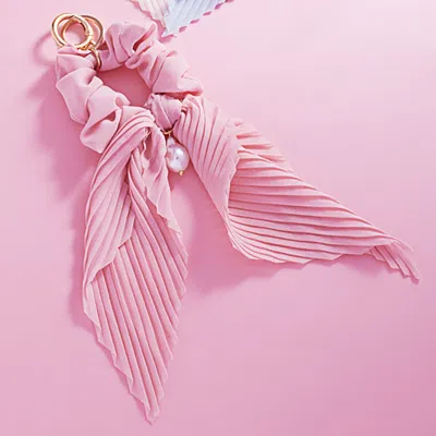 Fashnzfab Pearl Pointed Stretch Ribbon Keychain / Bracelet / Scrunchie Hairband Pink