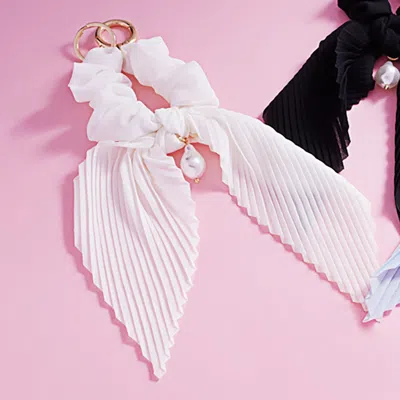 Fashnzfab Pearl Pointed Stretch Ribbon Keychain / Bracelet / Scrunchie Hairband White