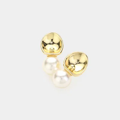 Fashnzfab Pearl Pointed Stud Earrings In Gold