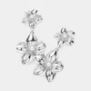 Fashnzfab Pearl Pointed Textured Metal Flower Dangle Earrings In Metallic