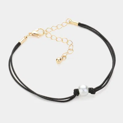 Fashnzfab Pearl Pointed Wax Rope Bracelet Black