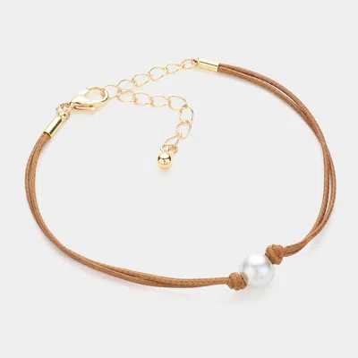 Fashnzfab Pearl Pointed Wax Rope Bracelet Brown