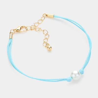 Fashnzfab Pearl Pointed Wax Rope Bracelet Turquoise In Blue