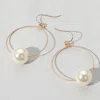 Fashnzfab Pearl Pointed Wire Ring Dangle Earrings In Gold