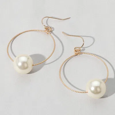Fashnzfab Pearl Pointed Wire Ring Dangle Earrings In Gold