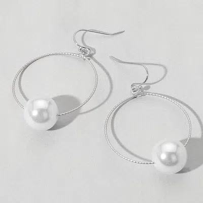 Fashnzfab Pearl Pointed Wire Ring Dangle Earrings In Metallic