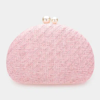 Fashnzfab Pearl Pointed Woven Raffia Clutch / Crossbody Bag In Pink