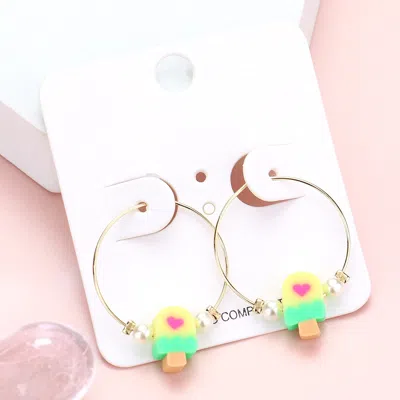 Fashnzfab Pearl Popsicle Accented Metal Hoop Earrings In Yellow