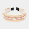 Fashnzfab Pearl Puka Shell Embellished Woven Straw Headband In Sand