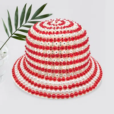 Fashnzfab Pearl Rhinestone Embellished Bucket Hat In Beige