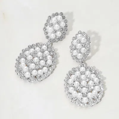 Fashnzfab Pearl Rhinestone Embellished Cluster Drop Evening Earrings In Metallic
