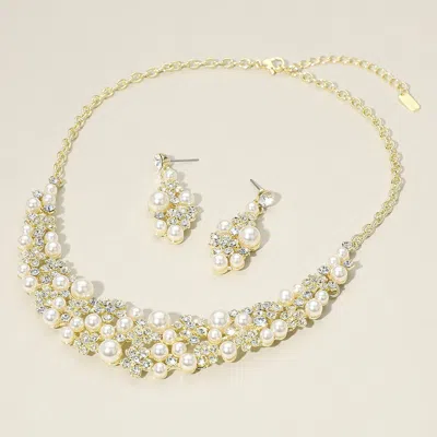 Fashnzfab Pearl Rhinestone Embellished Collar Necklace In Gold