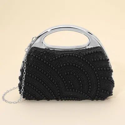 Fashnzfab Pearl Rhinestone Embellished Evening Clutch Crossbody Bag In Black