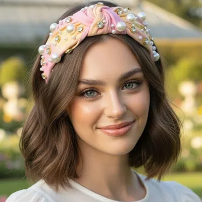 Fashnzfab Pearl Rhinestone Embellished Knot Wide Headband In Multi