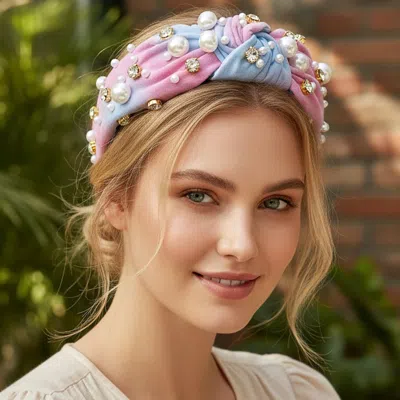 Fashnzfab Pearl Rhinestone Embellished Knot Wide Headband In Pink