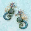 Fashnzfab Pearl Rhinestone Embellished Seahorse Statement Earrings - Blue, Multi In Multi