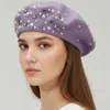 Fashnzfab Pearl Rhinestone Embellished Winter Beret Hat In Purple