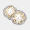 Fashnzfab Pearl Rhinestone Flower Earrings In Gold