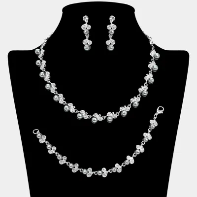 Fashnzfab Pearl Rhinestone Jewelry Set In Silver