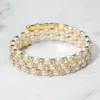 Fashnzfab Pearl Rhinestone Lined Adjustable Coil Evening Bracelet Cream, Gold In Multi