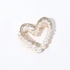 Fashnzfab Pearl Rhinestone Open Double Heart Pin Brooch In Gold
