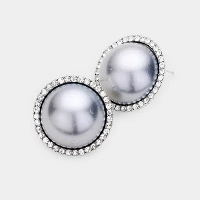 Fashnzfab Pearl Rhinestone Pave Earrings In Silver