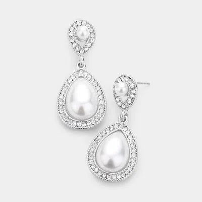 Fashnzfab Pearl Rhinestone Teardrop Evening Earrings In White