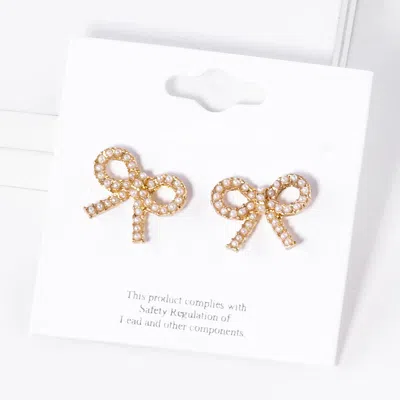 Fashnzfab Pearl Ribbon Stud Earringsgold, White In Silver