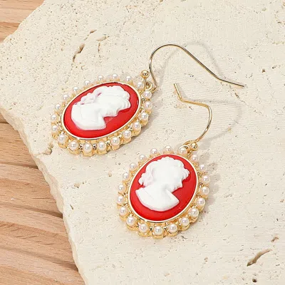 Fashnzfab Pearl Rim Vintage Cameo Drop Dangle Earrings In Multi