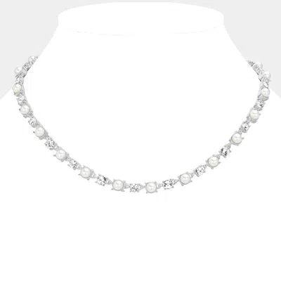 Fashnzfab Pearl Round Cluster Link Chain Necklace In Metallic