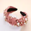 Fashnzfab Pearl Round Stone Embellished Knot Burnout Headband In Pink