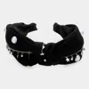 Fashnzfab Pearl Round Stone Metal Star Embellished Knot Burnout Headband In Black