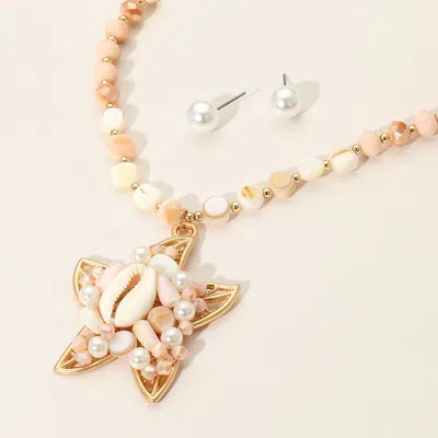 Fashnzfab Pearl Sea Shell Beaded Starfish Pendant Statement Necklace In Gold
