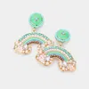 Fashnzfab Pearl Seed Bead Embellished Rainbow Dangle Earrings In Green