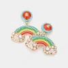 Fashnzfab Pearl Seed Bead Embellished Rainbow Dangle Earrings In Multi