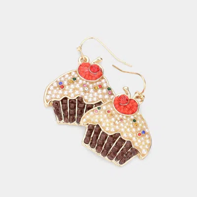 Fashnzfab Pearl Seed Beaded Cupcake Dangle Earrings - Gold, Multi