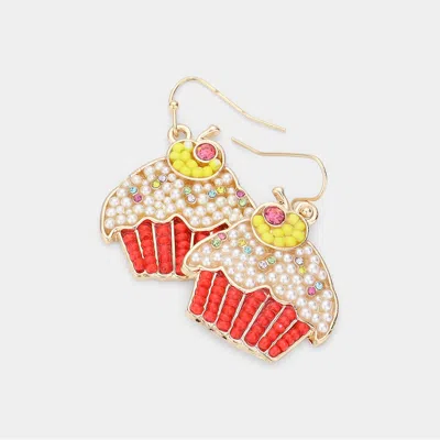 Fashnzfab Pearl Seed Beaded Cupcake Dangle Earrings In Multi