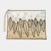 Fashnzfab Pearl Sequin Flower Seed Beaded Leaf Wristlet Clutch Bag In Sand