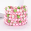 Fashnzfab Pearl Shamballa Ball Beaded Adjustable Strand Bracelet Pink & Green In Multi