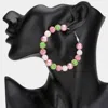 Fashnzfab Pearl Shamballa Ball Beaded Hoop Earrings - Pink & Green In Multi