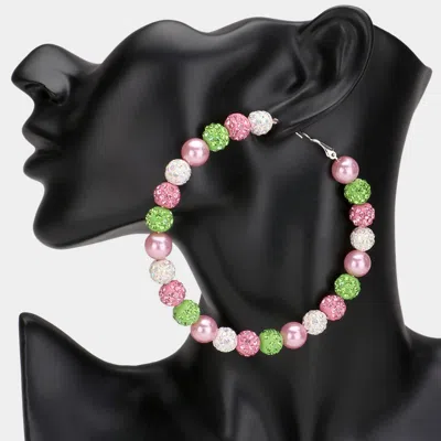 Fashnzfab Pearl Shamballa Ball Beaded Oversized Hoop Earrings In Multi