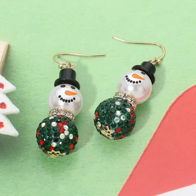 Fashnzfab Pearl Shamballa Ball Christmas Snowman Drop Earrings In Red