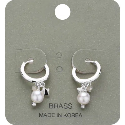 Fashnzfab Pearl Star Charm Dangle Huggie Hoop Earrings In Metallic