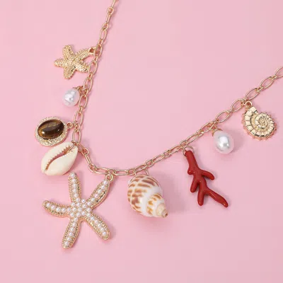 Fashnzfab Pearl Starfish Shell Pearl Charm Station Necklace In Multi