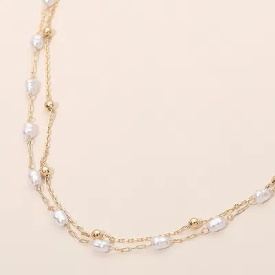 Fashnzfab Pearl Station Beaded Chain Layered Necklace In Multi