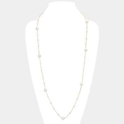 Fashnzfab Pearl Station Long Necklace In Gold