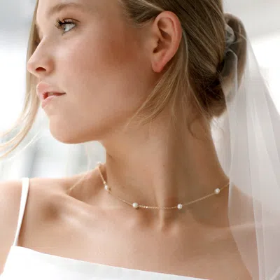 Fashnzfab Pearl Station Necklace 16.5" + 2" L In Gold