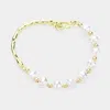 Fashnzfab Pearl Station Pointed Hammered Metal Bracelet Cream, Gold In Multi