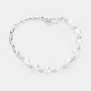 Fashnzfab Pearl Station Pointed Hammered Metal Bracelet Cream, Rhodium In Multi