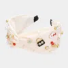 Fashnzfab Pearl Stone Bag Hat Lipstick Stiletto Heel Embellished Twisted Headband In Sand